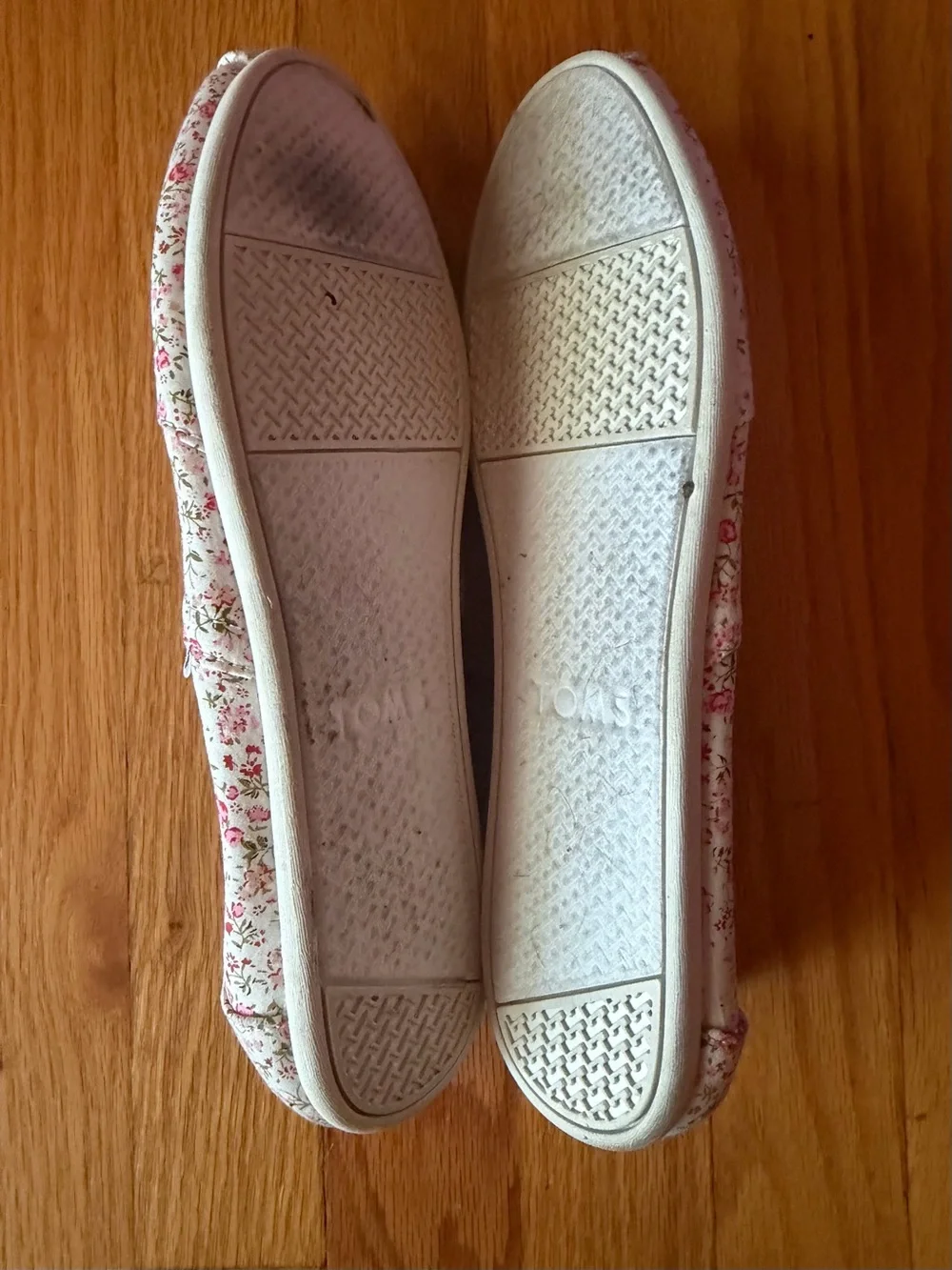 TOMS Floral Canvas Slip-On Flats in Pink and Cream